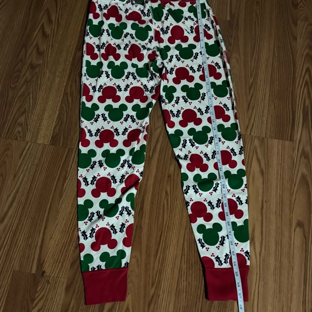 Mickey‎ Disney Christmas Red Green Pattern Organic Cotton Pants Holiday Festive - Picture 3 of 9